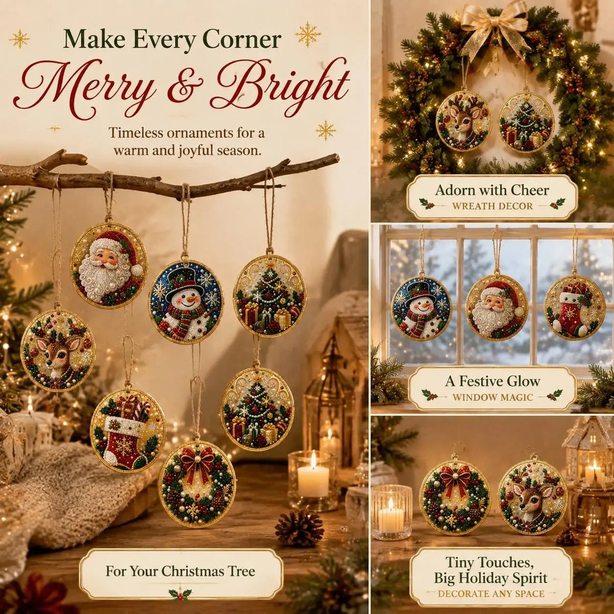 6Pcs Christmas DIY Diamond Painting Ornaments Kit🎄Xmas Tree Hanging Pendant🎁 Handmade Craft Decoration Gift for Holiday Home Party