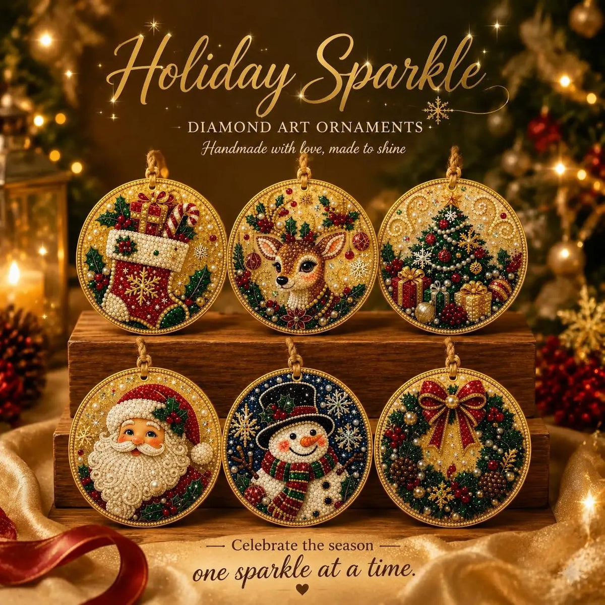 6Pcs Christmas DIY Diamond Painting Ornaments Kit🎄Xmas Tree Hanging Pendant🎁 Handmade Craft Decoration Gift for Holiday Home Party
