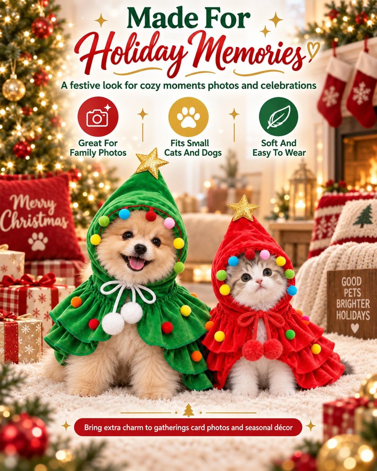 Christmas Pet Clothes Green Reindeer Costume Outfit Cape Dog Cat Holiday
