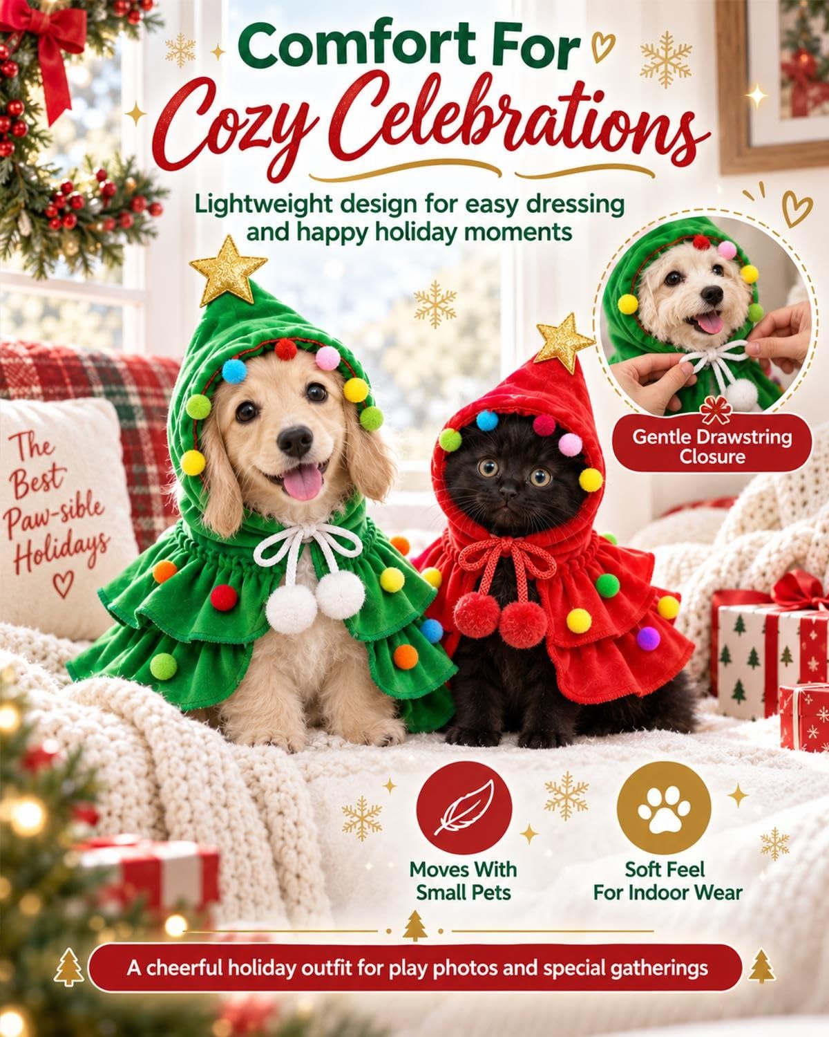 Christmas Pet Clothes Green Reindeer Costume Outfit Cape Dog Cat Holiday