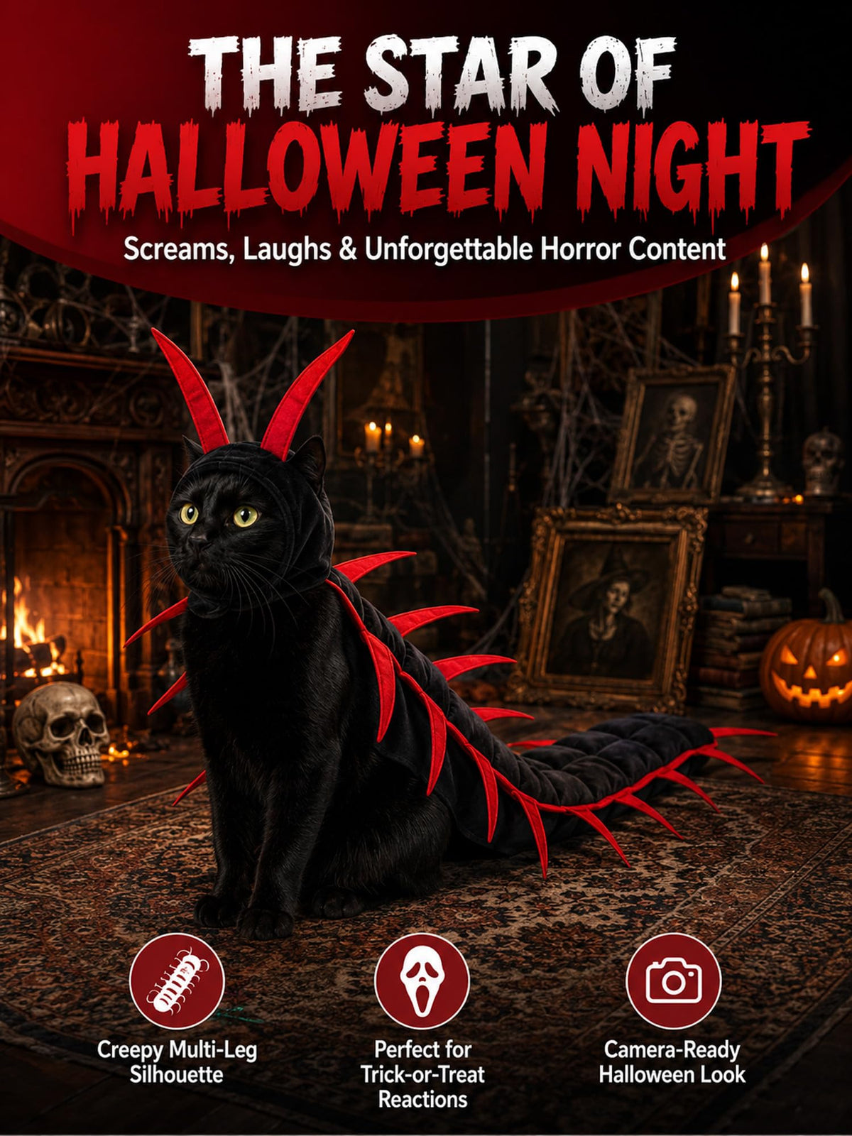 Halloween Centipede Cat Costume – 3D Funny Pet Outfit