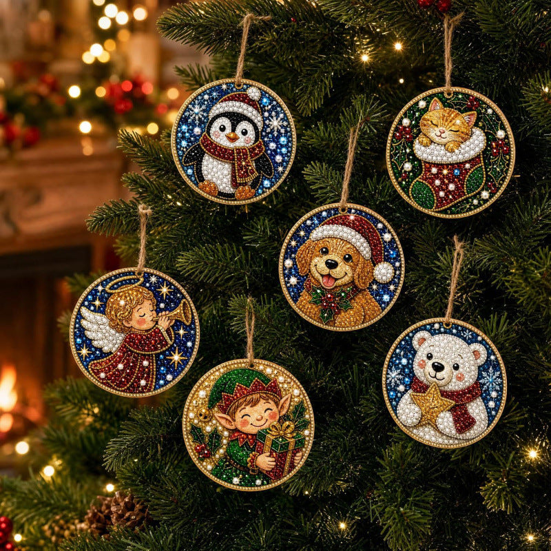 6Pcs Christmas DIY Diamond Painting Ornaments Kit🎄Xmas Tree Hanging Pendant🎁 Handmade Craft Decoration Gift for Holiday Home Party