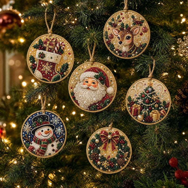 6Pcs Christmas DIY Diamond Painting Ornaments Kit🎄Xmas Tree Hanging Pendant🎁 Handmade Craft Decoration Gift for Holiday Home Party