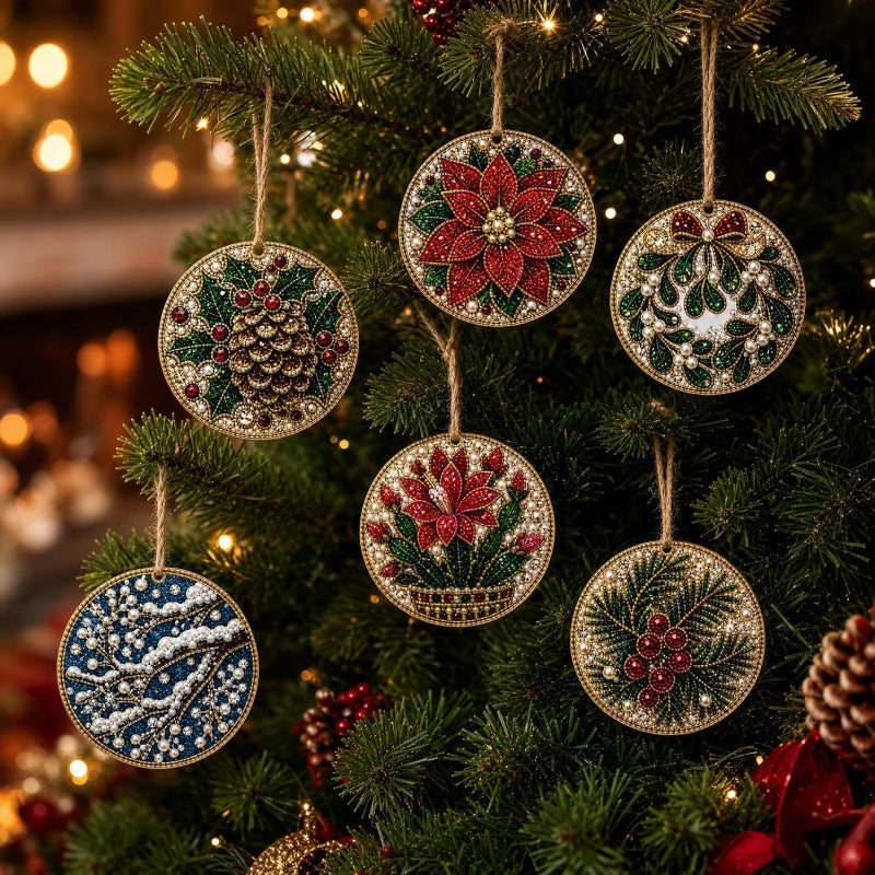 6Pcs Christmas DIY Diamond Painting Ornaments Kit🎄Xmas Tree Hanging Pendant🎁 Handmade Craft Decoration Gift for Holiday Home Party