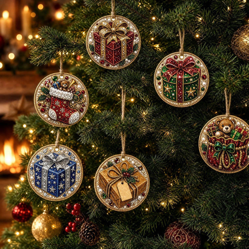6Pcs Christmas DIY Diamond Painting Ornaments Kit🎄Xmas Tree Hanging Pendant🎁 Handmade Craft Decoration Gift for Holiday Home Party