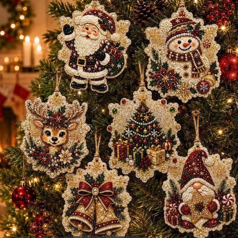 6Pcs Christmas DIY Diamond Painting Ornaments Kit🎄Xmas Tree Hanging Pendant🎁 Handmade Craft Decoration Gift for Holiday Home Party