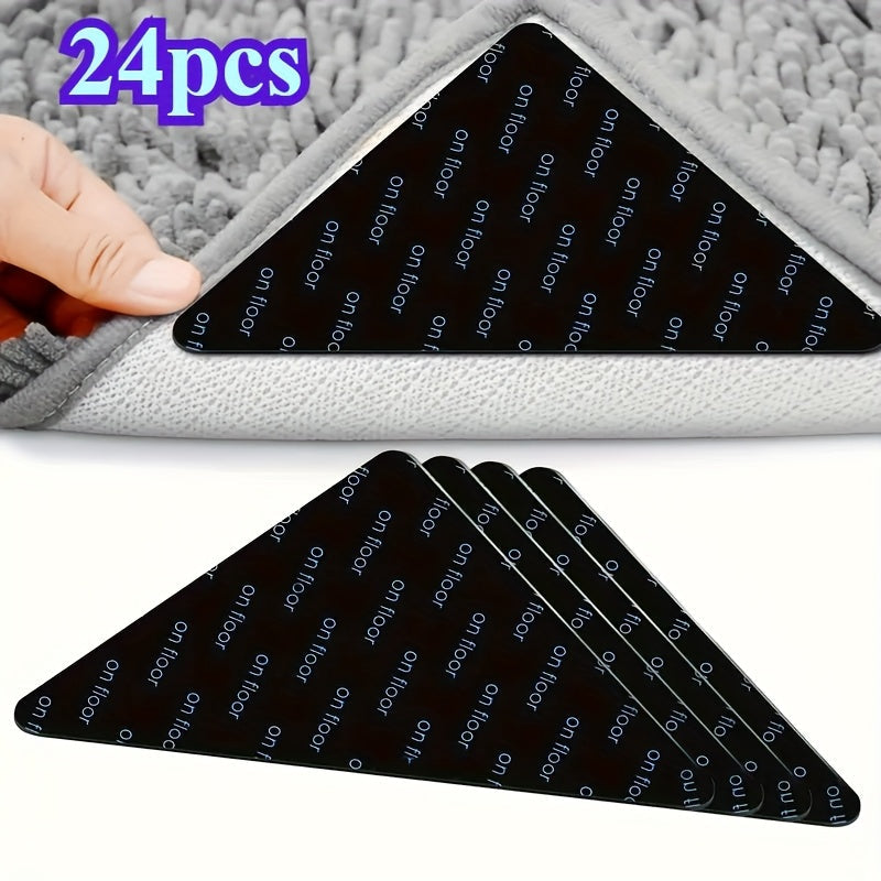 24pcs Rug Grippers, Non-Slip Fixing Stickers, Non-Slip Carpet Mat for Hardwood Floors, Tile Marble Floors, Double Sided Adhesive Carpet Clips Keep Corner Flat, Removable Carpet Tape for Area Rugs