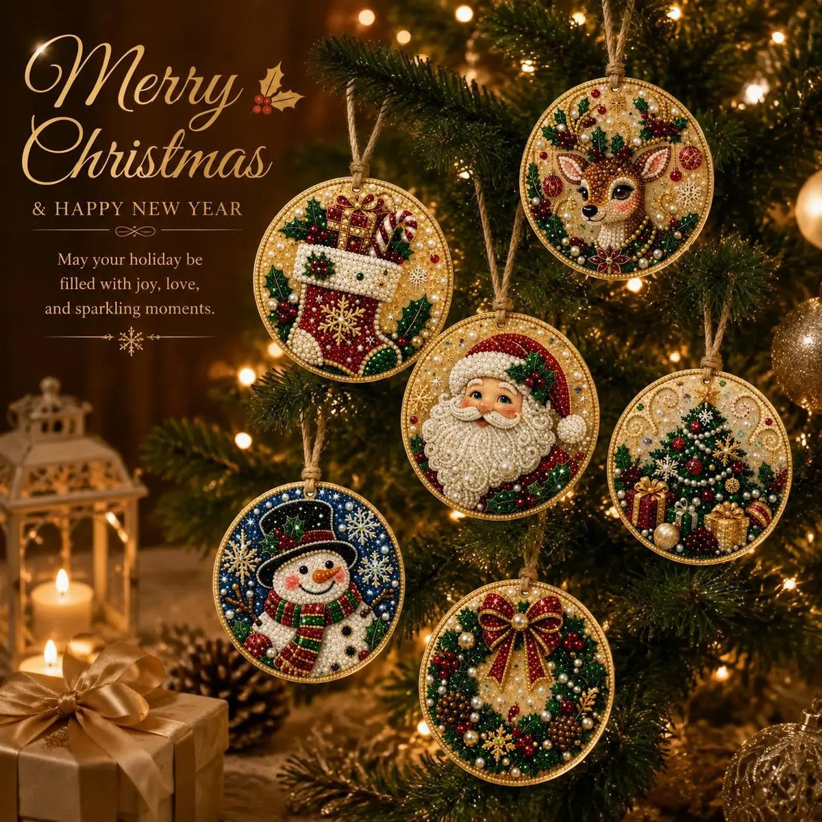 6Pcs Christmas DIY Diamond Painting Ornaments Kit🎄Xmas Tree Hanging Pendant🎁 Handmade Craft Decoration Gift for Holiday Home Party