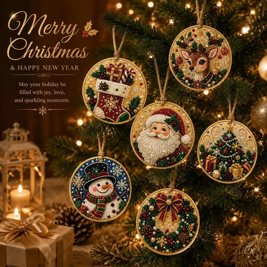 6Pcs Christmas DIY Diamond Painting Ornaments Kit🎄Xmas Tree Hanging Pendant🎁 Handmade Craft Decoration Gift for Holiday Home Party