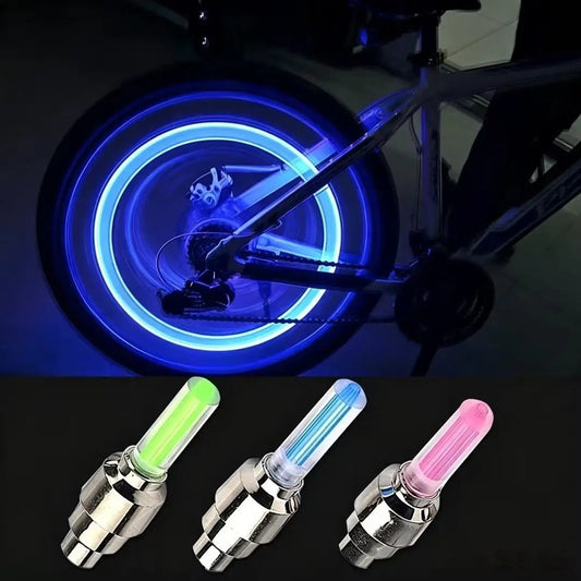2 Pack Waterproof LED Tire Valve Stem Lights, Neon Glowing Wheel Accessories for Bicycles, Motorcycles, Electric Scooters & Cars, Night-Time Safety Decor Lights