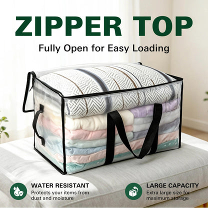 Clear Foldable Storage Boxes with Lids – Space-Saving Home Organizer for Clothes, Blankets & Daily Essentials