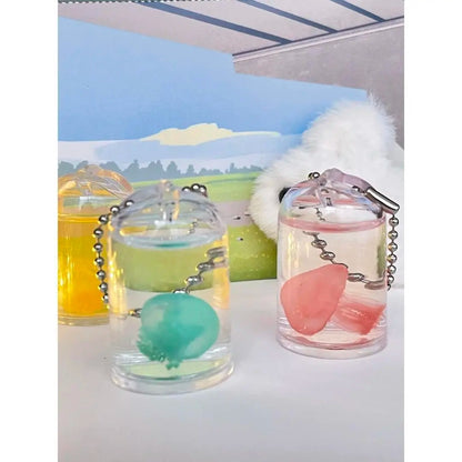 Cute Jelly Keychain - Cute Charms Keychain with Water Inside, Whimsical Fashion Accessory, Plastic Bottle Pendant, Birthday Gift Ideas for Women, Summer Vibe Christmas Present