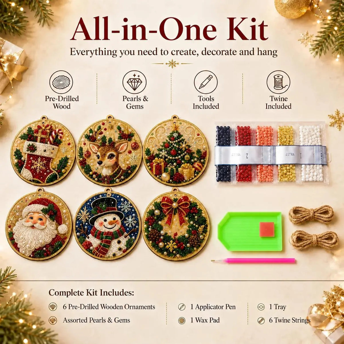 6Pcs Christmas DIY Diamond Painting Ornaments Kit🎄Xmas Tree Hanging Pendant🎁 Handmade Craft Decoration Gift for Holiday Home Party