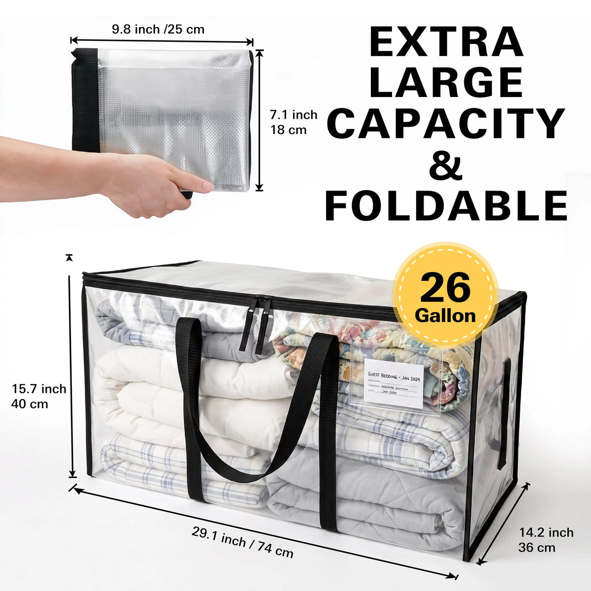 Clear Foldable Storage Boxes with Lids – Space-Saving Home Organizer for Clothes, Blankets & Daily Essentials