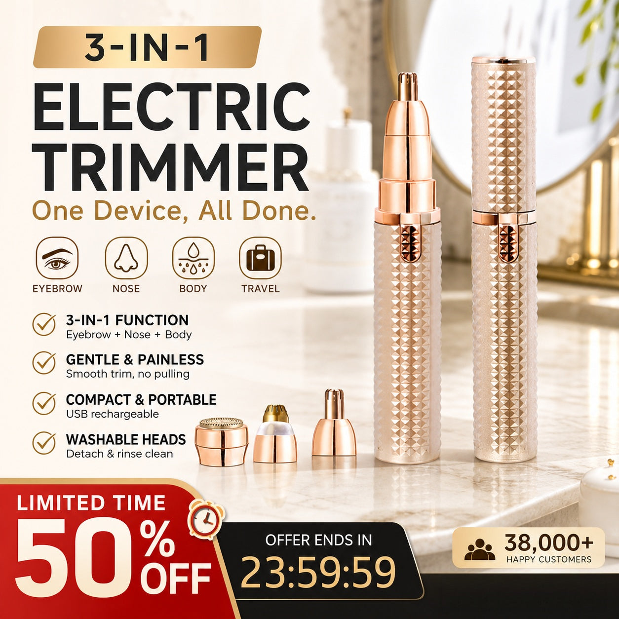 3-in-1 Electric Trimmer – Portable Multi-Head Grooming Tool