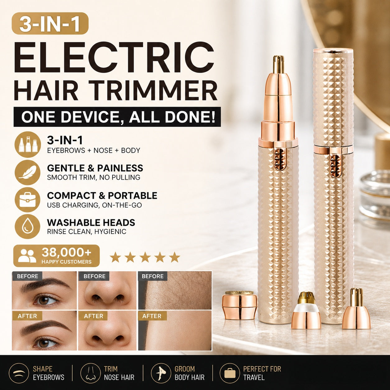 3-in-1 Electric Trimmer – Portable Multi-Head Grooming Tool