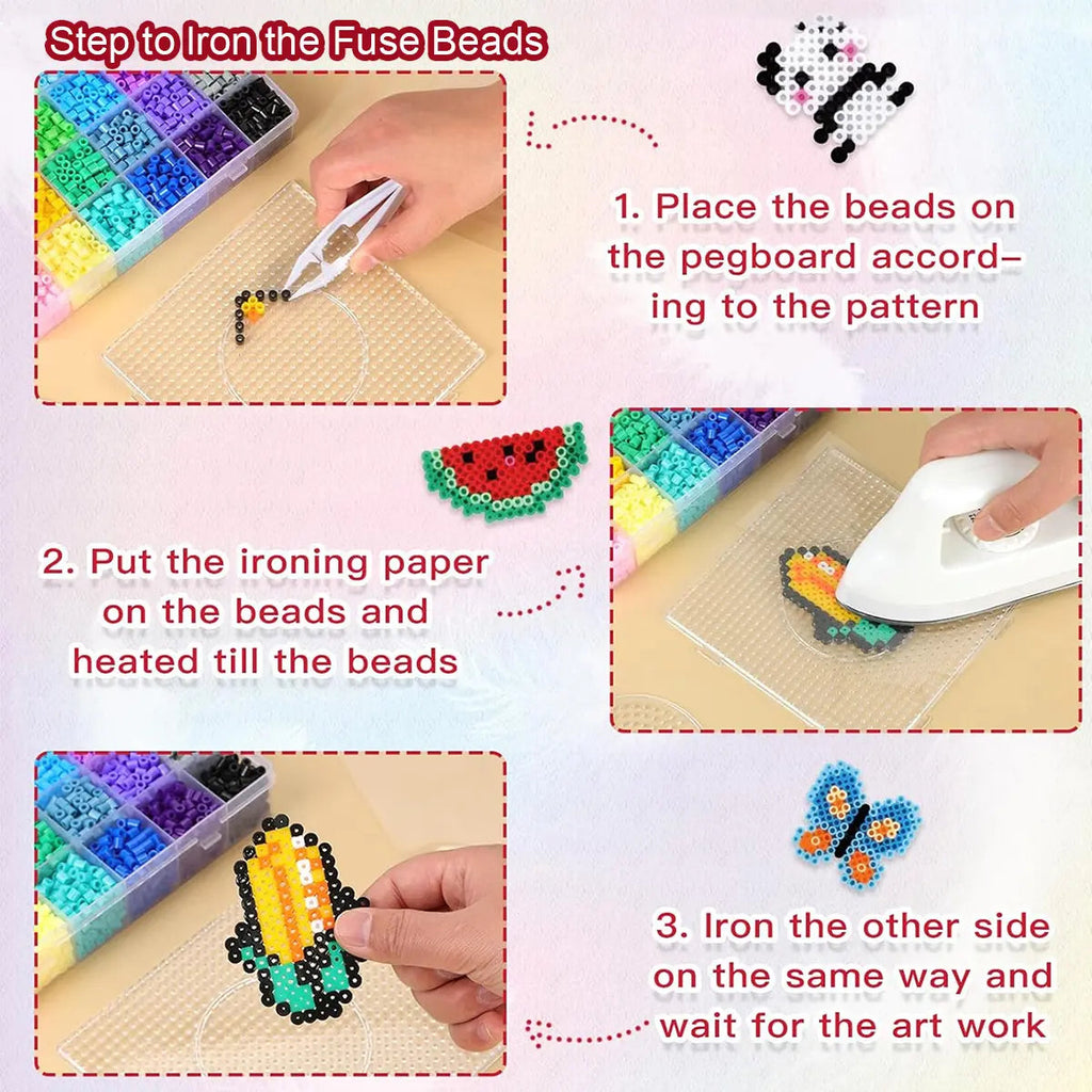 24/48/72/96-Color Plastic Fuse Beads Set, 2.6mm 3D Pixel Puzzle Beads, DIY Craft Bead Kit with Nail Board, Ironing Paper, Tweezers and DIY Beading Accessories, DIY Jewelry Accessories, DIY Jewelry Making, Beading Supplies