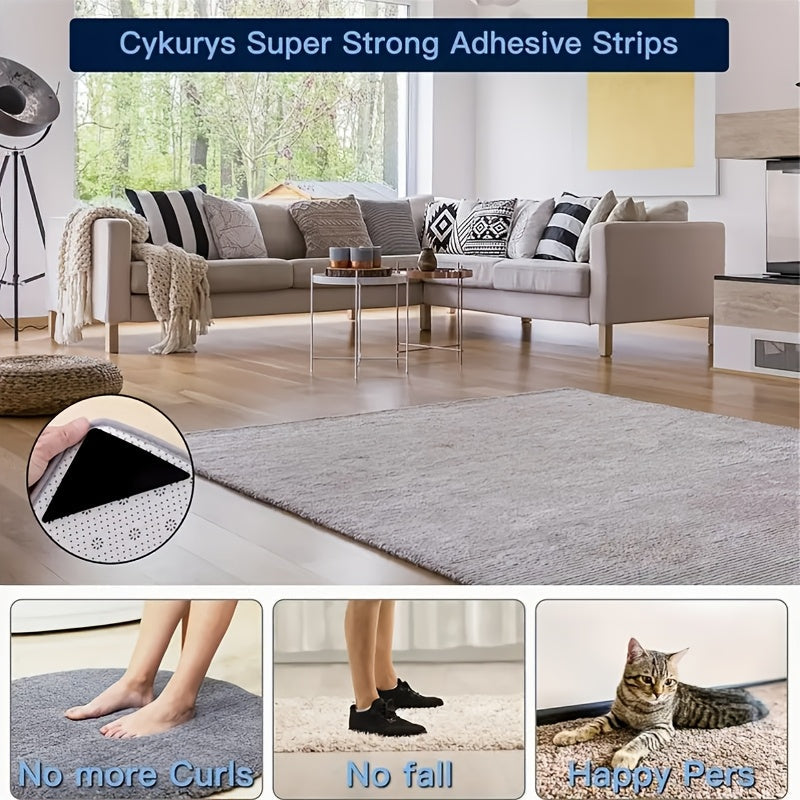 24pcs Rug Grippers, Non-Slip Fixing Stickers, Non-Slip Carpet Mat for Hardwood Floors, Tile Marble Floors, Double Sided Adhesive Carpet Clips Keep Corner Flat, Removable Carpet Tape for Area Rugs