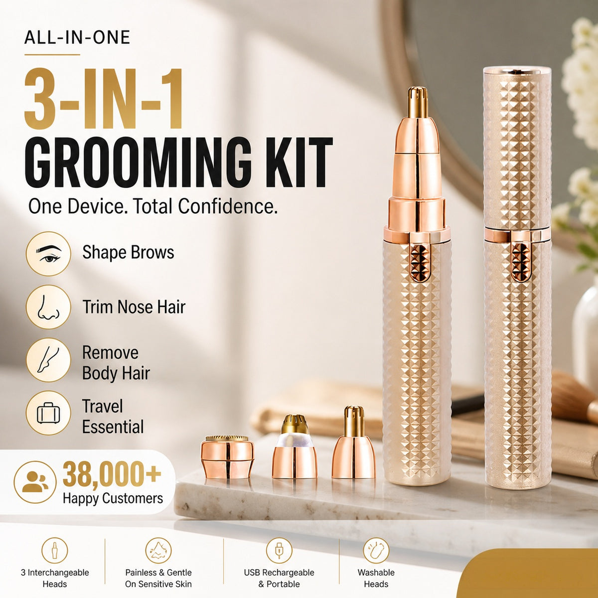 3-in-1 Electric Trimmer – Portable Multi-Head Grooming Tool