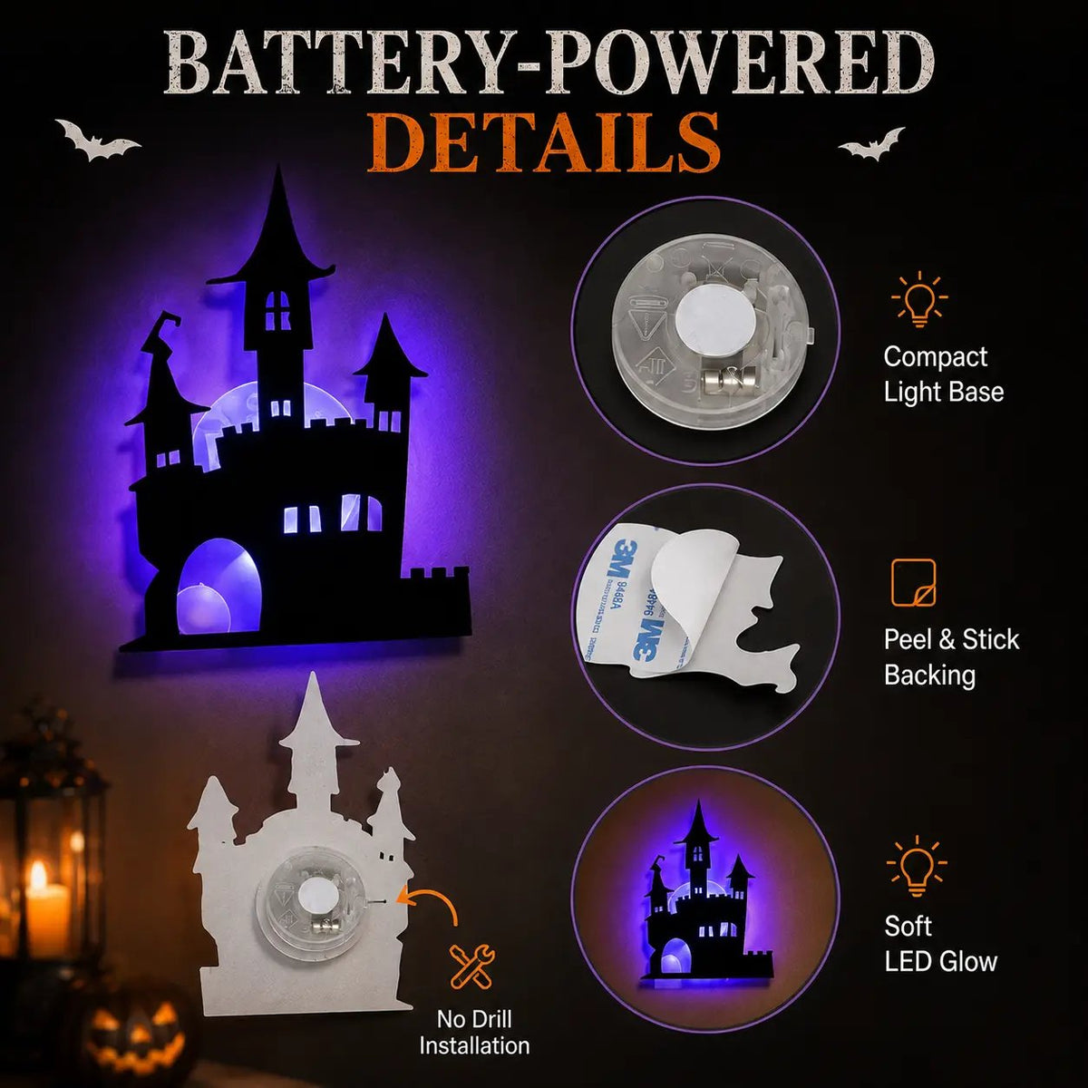 Halloween LED Wall Light Stickers –🎃 Peel & Stick Spooky Decorations for Home, Windows & Parties