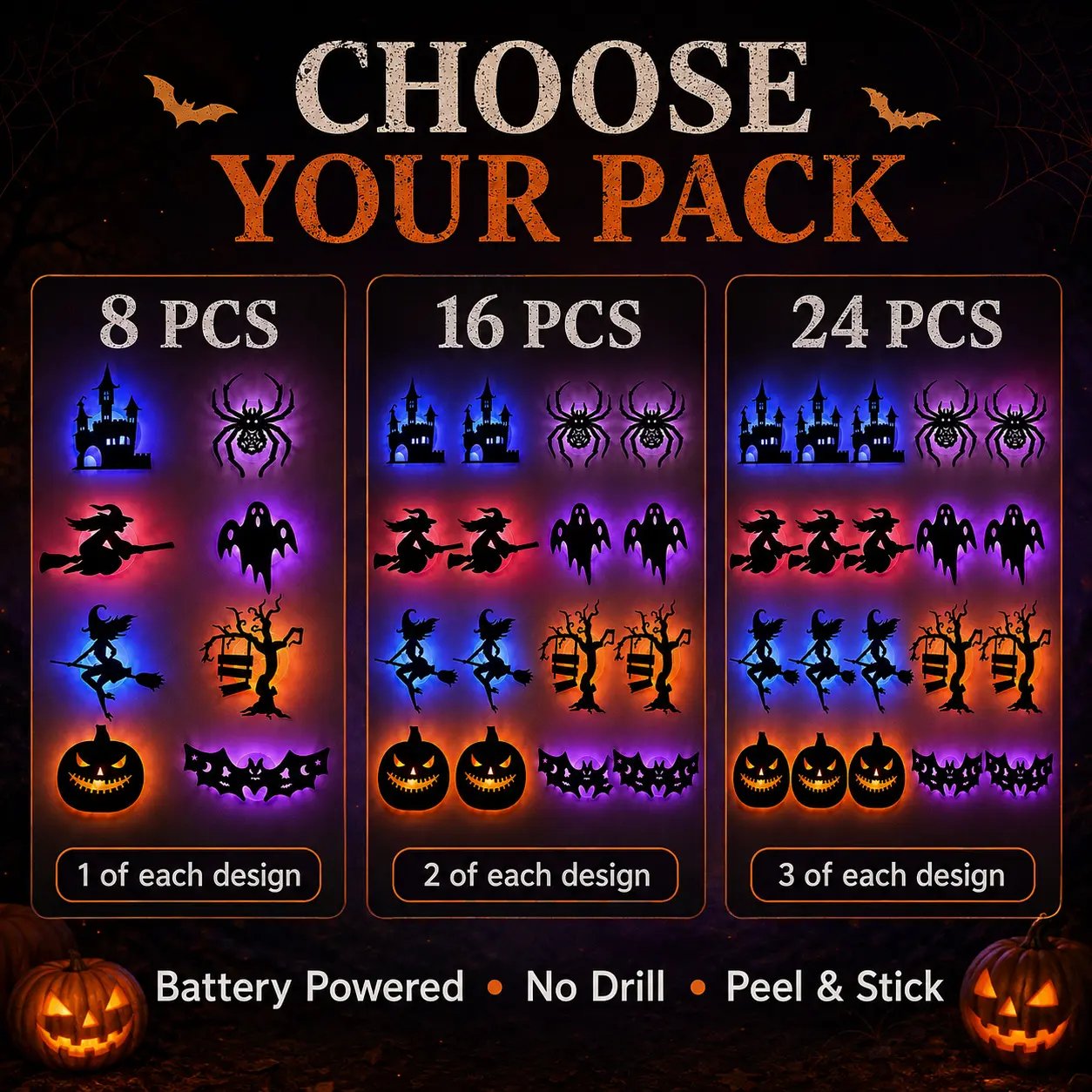Halloween LED Wall Light Stickers –🎃 Peel & Stick Spooky Decorations for Home, Windows & Parties