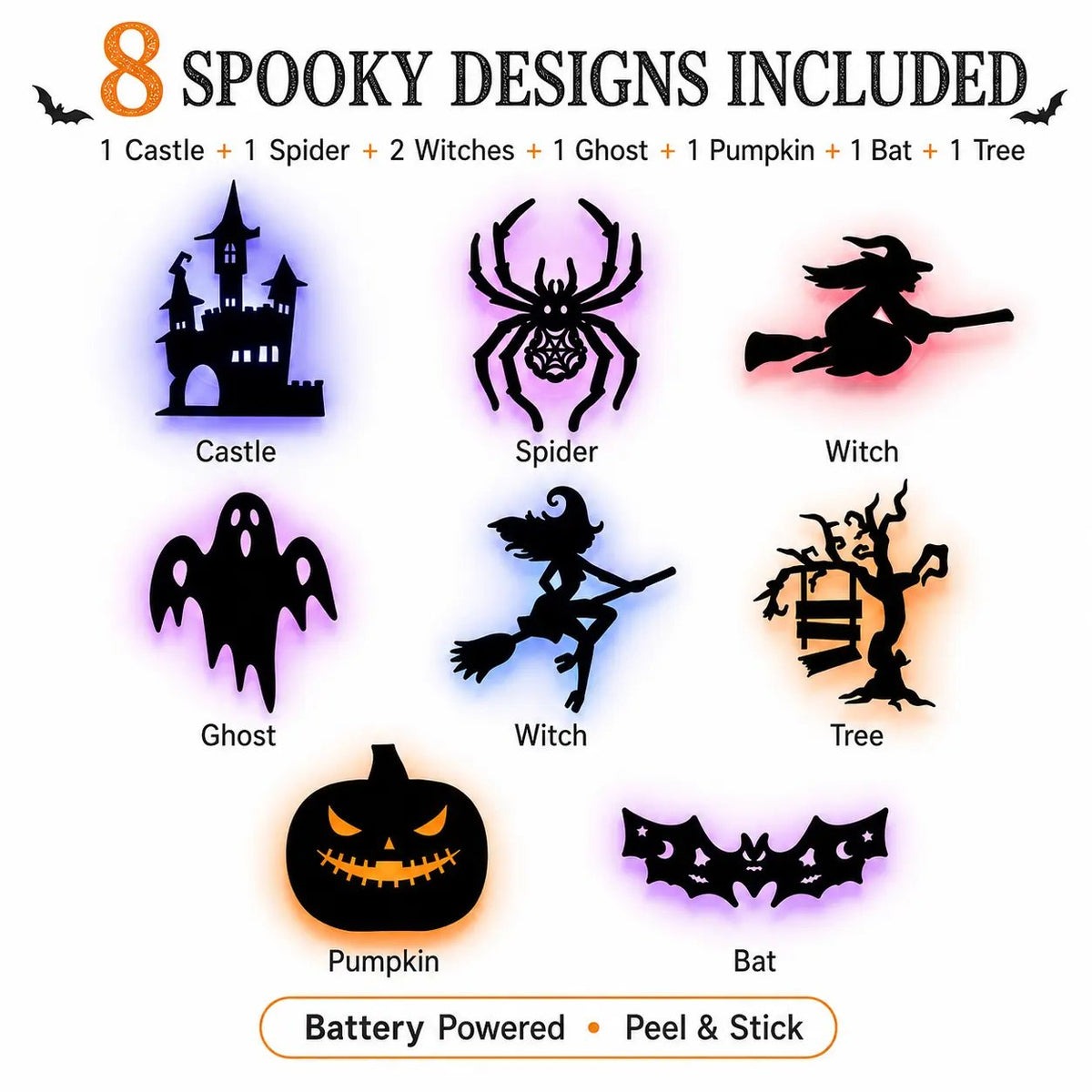 Halloween LED Wall Light Stickers –🎃 Peel & Stick Spooky Decorations for Home, Windows & Parties