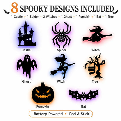 Halloween LED Wall Light Stickers –🎃 Peel & Stick Spooky Decorations for Home, Windows & Parties