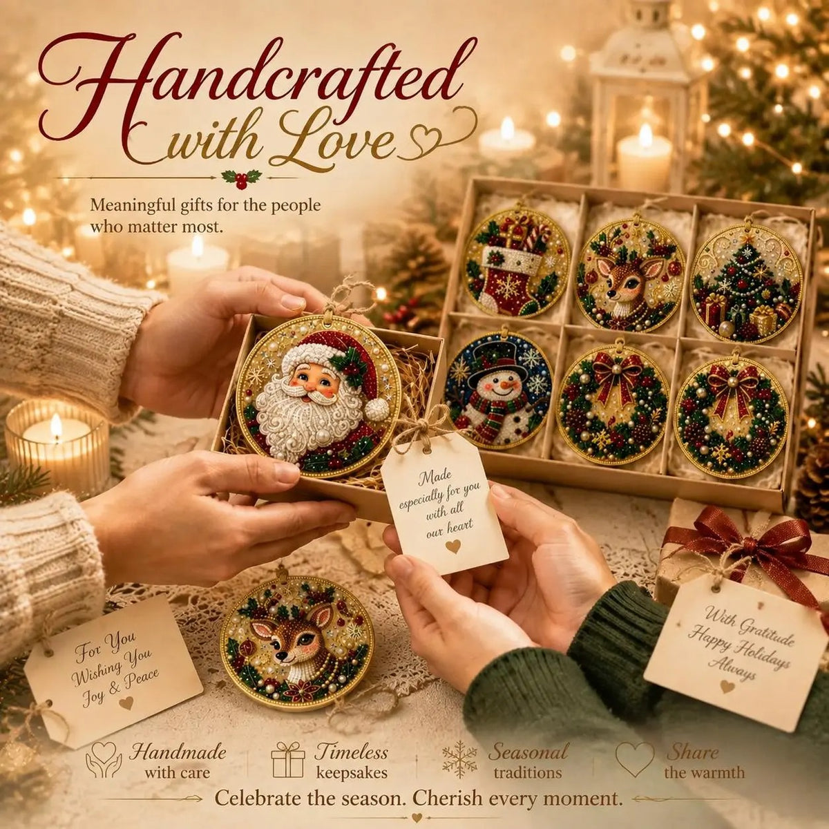 6Pcs Christmas DIY Diamond Painting Ornaments Kit🎄Xmas Tree Hanging Pendant🎁 Handmade Craft Decoration Gift for Holiday Home Party