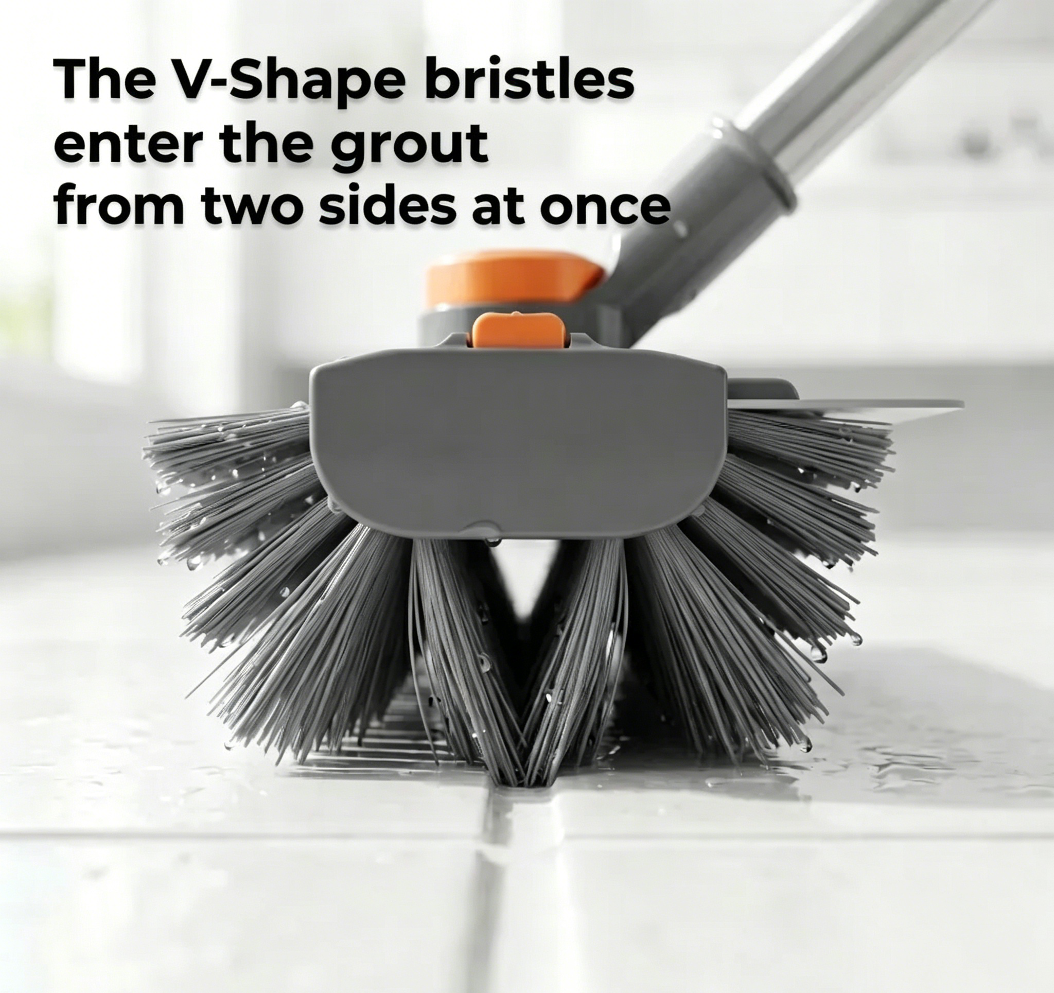 No Kneeling Bathroom Tile Brush – 3-in-1 Scrubber, Squeegee & Crevice Tool, 360° Rotating Head, Adjustable Long Handle, Zero Electronics, No Breakdowns