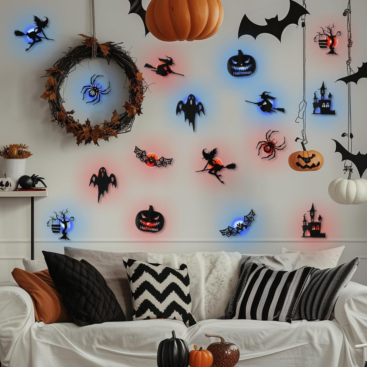 Halloween LED Wall Light Stickers –🎃 Peel & Stick Spooky Decorations for Home, Windows & Parties