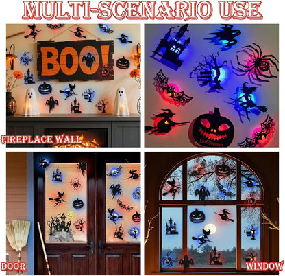 Halloween LED Wall Light Stickers –🎃 Peel & Stick Spooky Decorations for Home, Windows & Parties