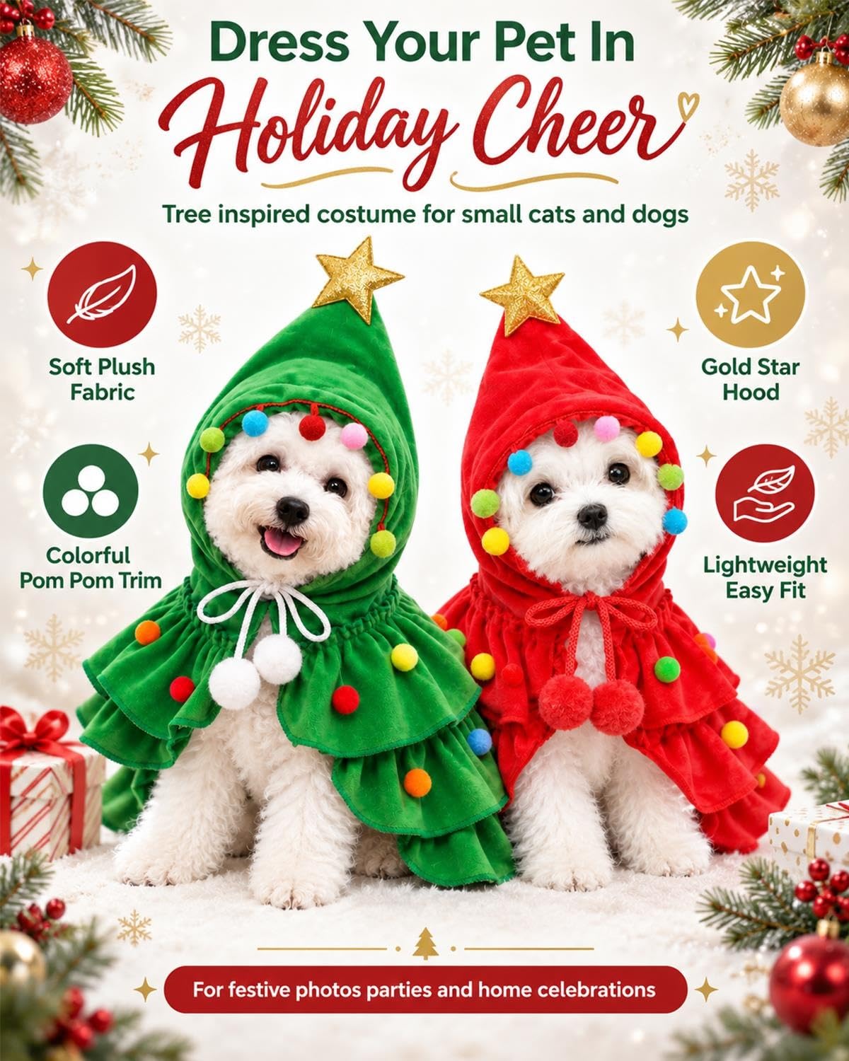 Christmas Pet Clothes Green Reindeer Costume Outfit Cape Dog Cat Holiday