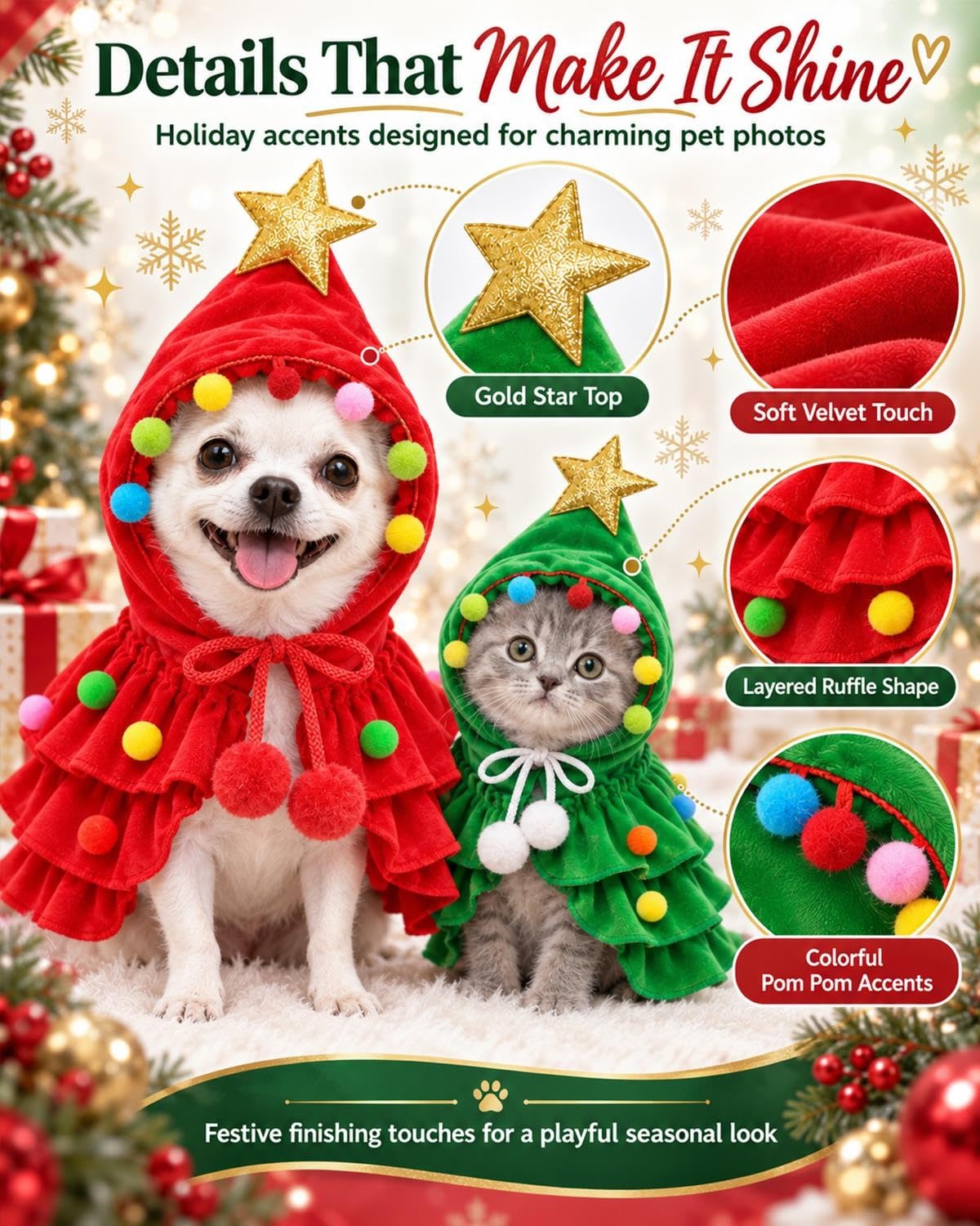 Christmas Pet Clothes Green Reindeer Costume Outfit Cape Dog Cat Holiday
