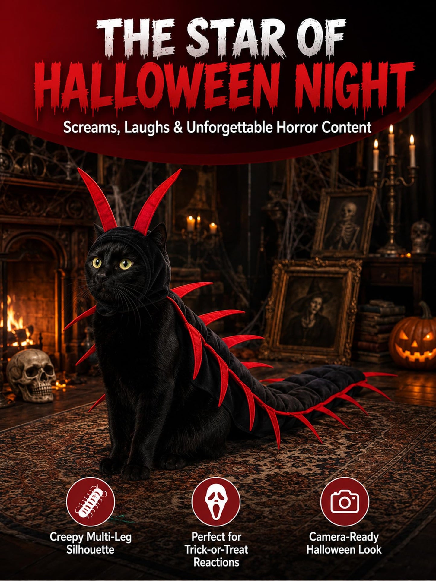 Halloween Centipede Cat Costume – 3D Funny Pet Outfit