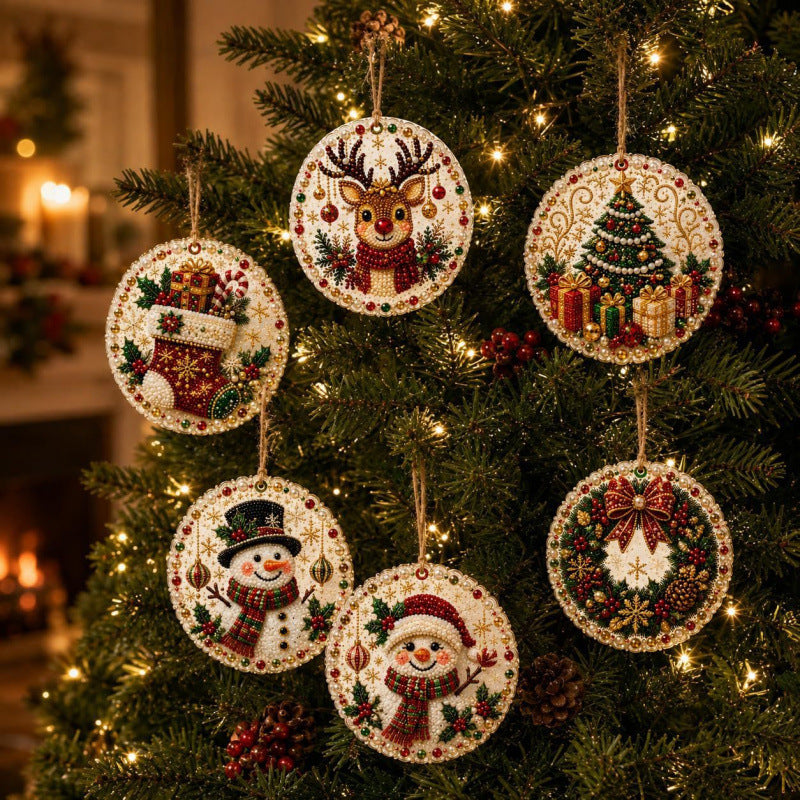 6Pcs Christmas DIY Diamond Painting Ornaments Kit🎄Xmas Tree Hanging Pendant🎁 Handmade Craft Decoration Gift for Holiday Home Party