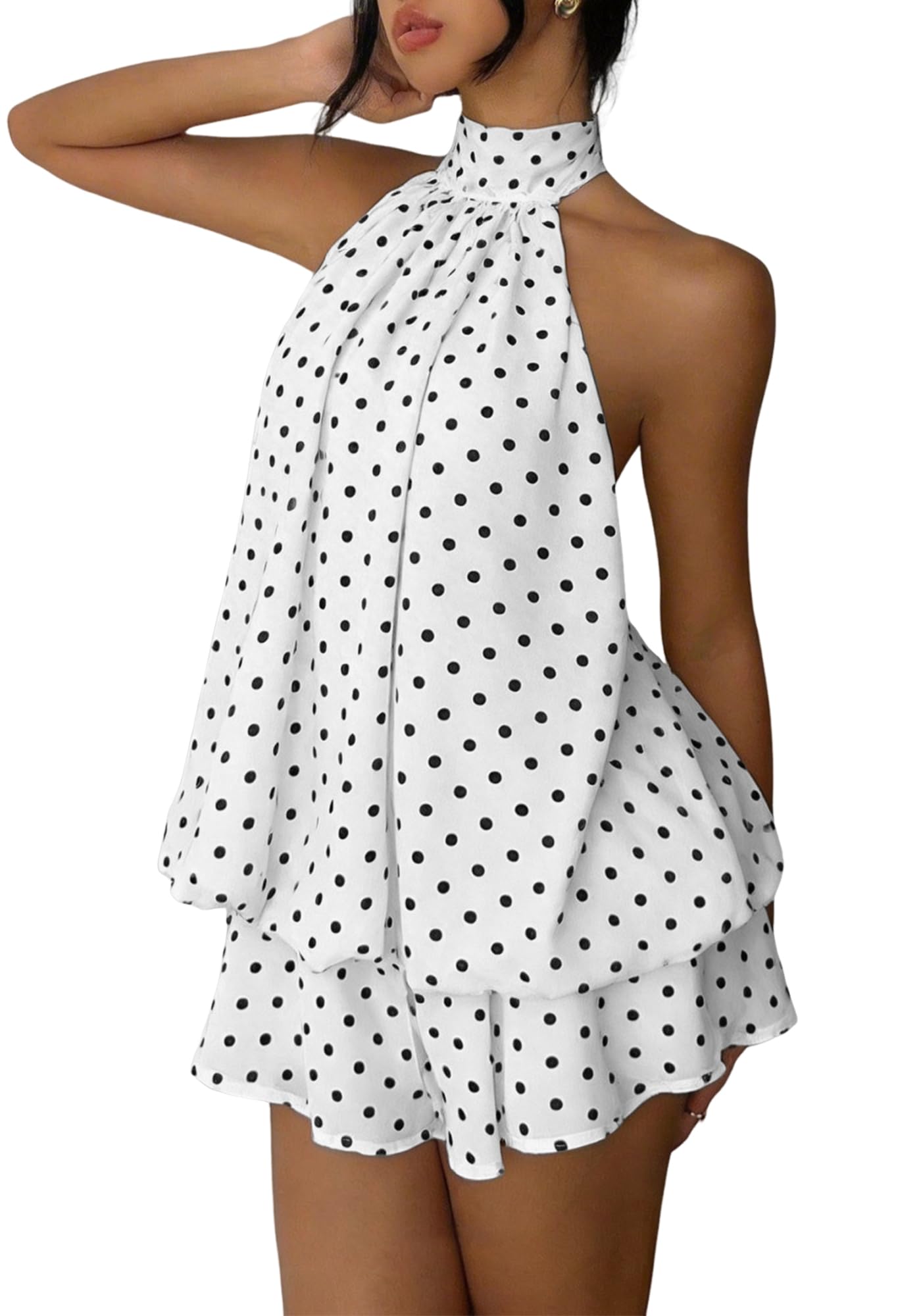✨Noxlo Ruched Halter Mini Dress | Open Back Ruffle Hem, Flowy Chiffon for Beach & Vacation(📦Buy 1 Free Shipping)