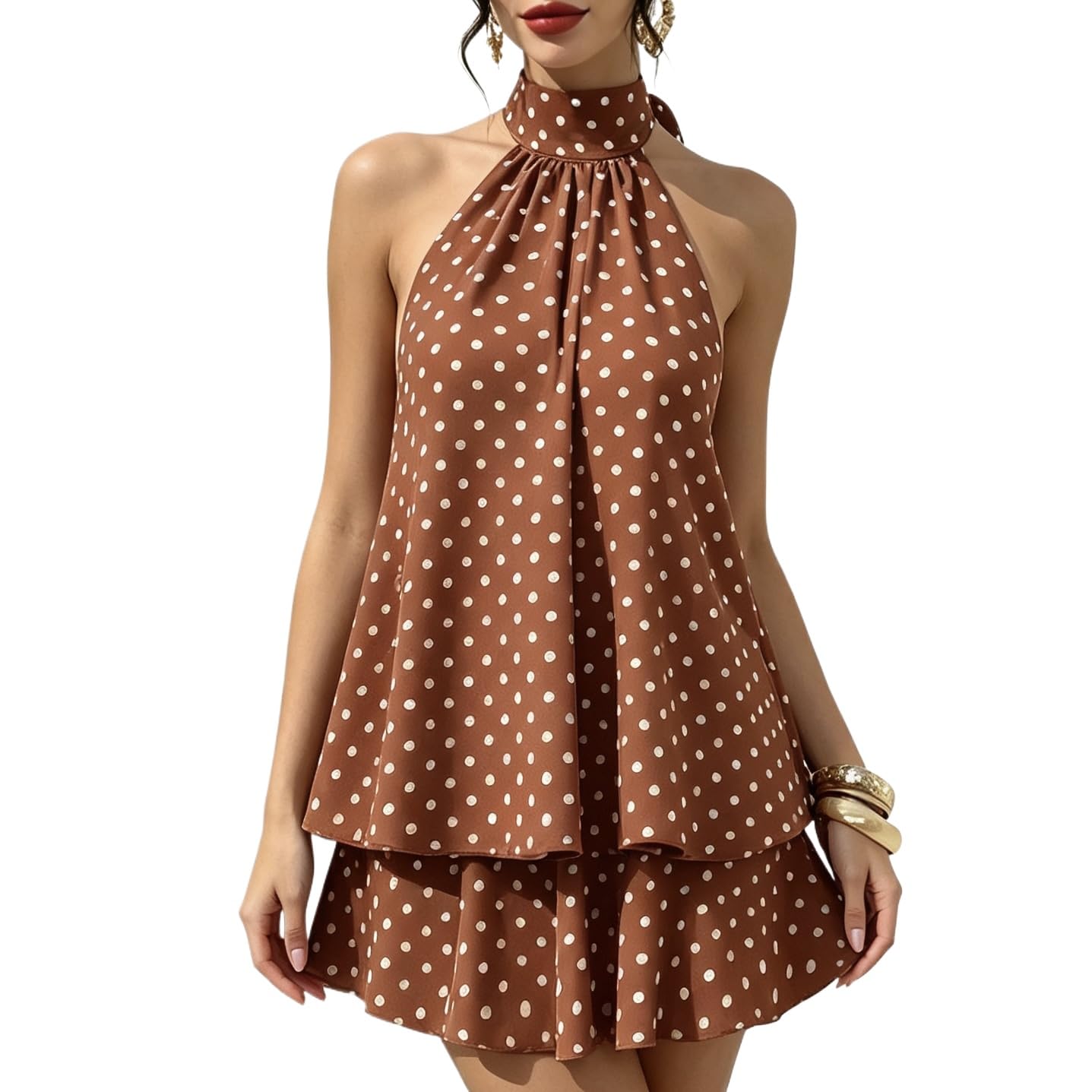 ✨Noxlo Ruched Halter Mini Dress | Open Back Ruffle Hem, Flowy Chiffon for Beach & Vacation(📦Buy 1 Free Shipping)