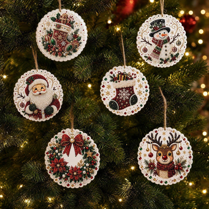 6Pcs Christmas DIY Diamond Painting Ornaments Kit🎄Xmas Tree Hanging Pendant🎁 Handmade Craft Decoration Gift for Holiday Home Party