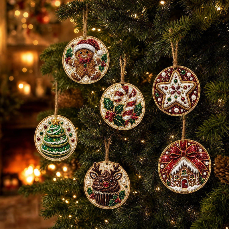 6Pcs Christmas DIY Diamond Painting Ornaments Kit🎄Xmas Tree Hanging Pendant🎁 Handmade Craft Decoration Gift for Holiday Home Party
