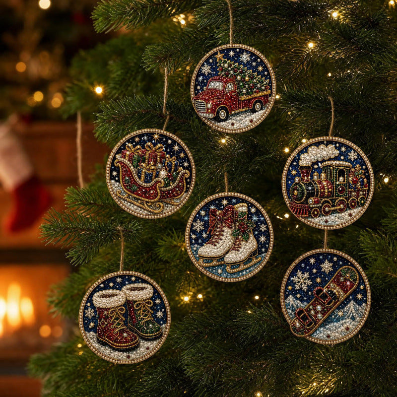 6Pcs Christmas DIY Diamond Painting Ornaments Kit🎄Xmas Tree Hanging Pendant🎁 Handmade Craft Decoration Gift for Holiday Home Party