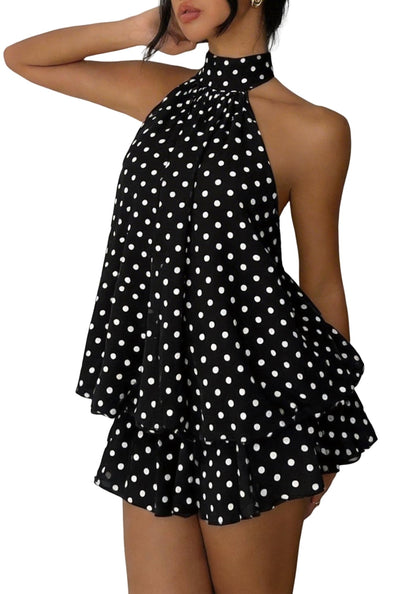 ✨Noxlo Ruched Halter Mini Dress | Open Back Ruffle Hem, Flowy Chiffon for Beach & Vacation(📦Buy 1 Free Shipping)