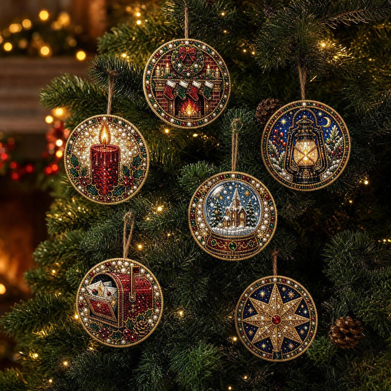 6Pcs Christmas DIY Diamond Painting Ornaments Kit🎄Xmas Tree Hanging Pendant🎁 Handmade Craft Decoration Gift for Holiday Home Party