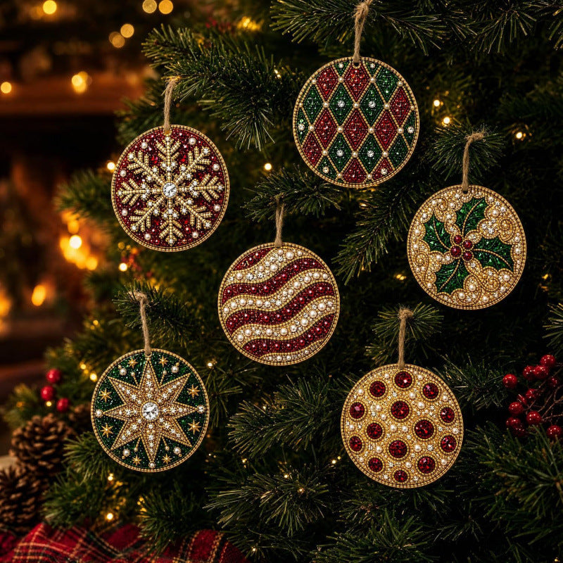6Pcs Christmas DIY Diamond Painting Ornaments Kit🎄Xmas Tree Hanging Pendant🎁 Handmade Craft Decoration Gift for Holiday Home Party