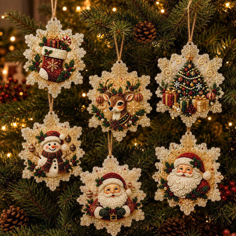6Pcs Christmas DIY Diamond Painting Ornaments Kit🎄Xmas Tree Hanging Pendant🎁 Handmade Craft Decoration Gift for Holiday Home Party