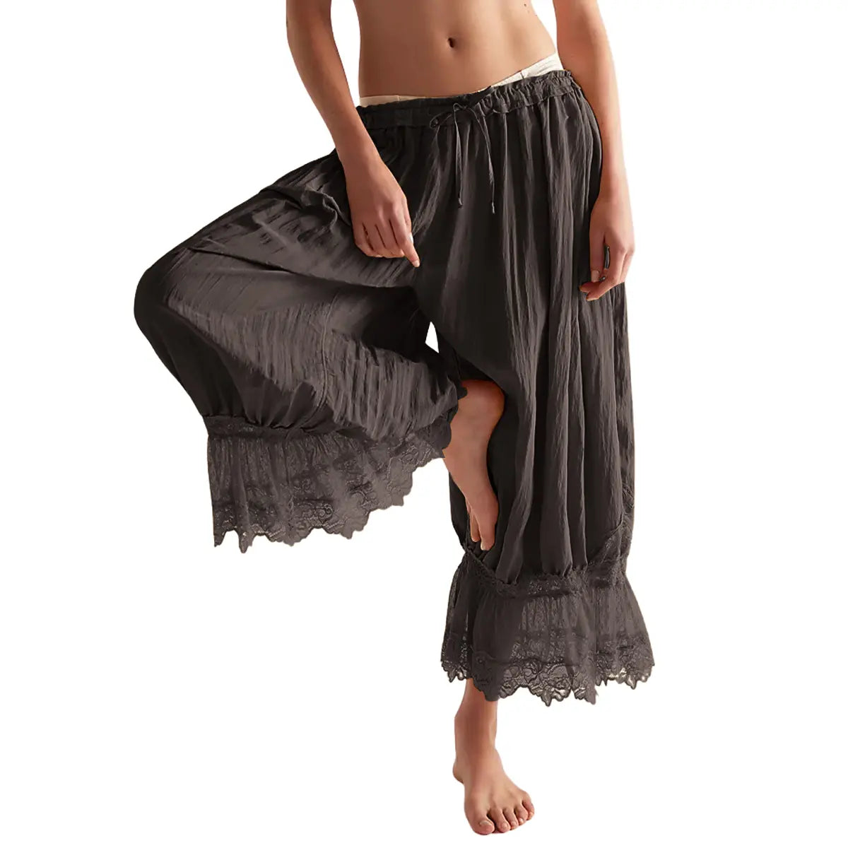 ✨Noxlo Lace Patchwork Bloomer Pants, Y2K Vintage Ruffle Hem Cropped Capri, Elastic Waist Lightweight Streetwear & Loungewear