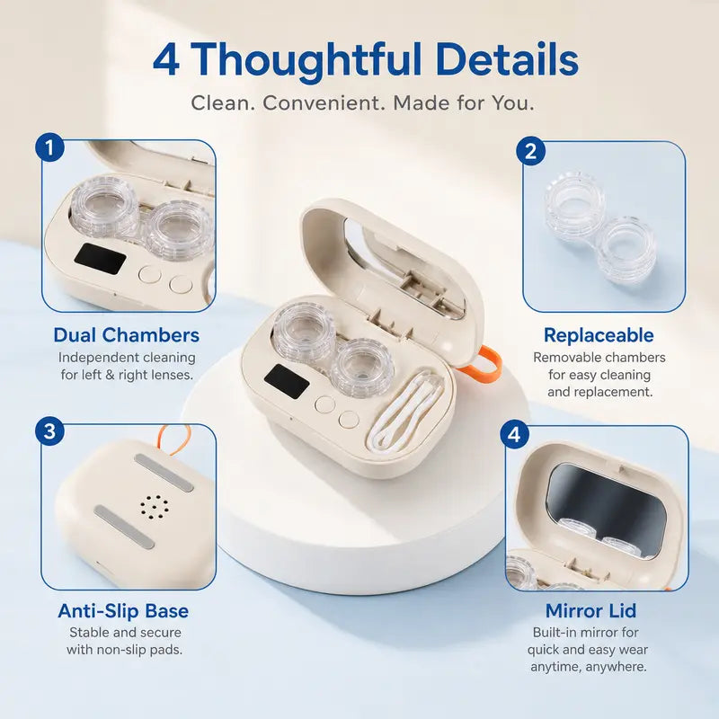 Ultrasonic Contact Lens Cleaner – Portable Rechargeable Lens Care Kit